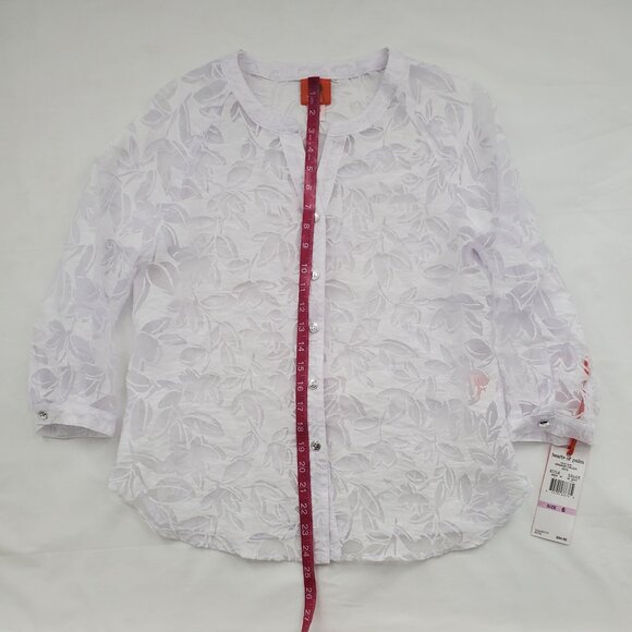 Hearts Of Palm Women's Leaf Burnout Pattern Print Blouse White Size 6 NWT - Picture 13 of 14